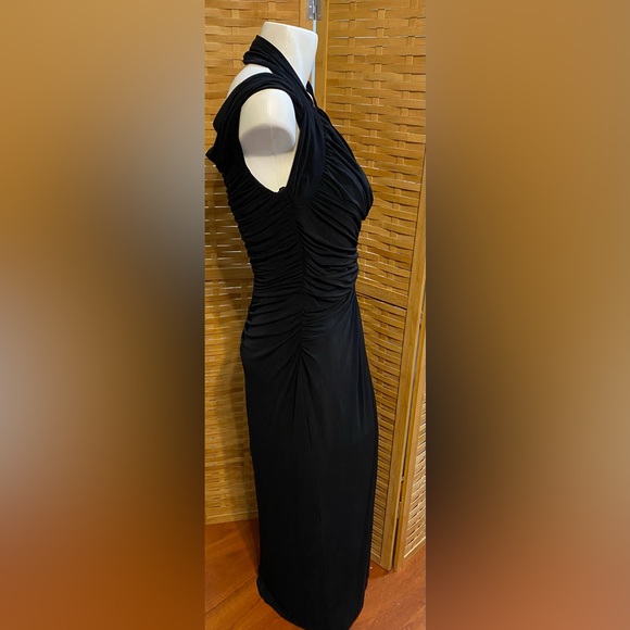 Tadashi Draped Rushed Hourglass Slinky Deep V Gown Formal Midi Dress XL - Picture 11 of 12